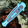 Kershaw Launch 12 Mini Stiletto Automatic Knife (7125TEALSW)- 2.40" Stonewashed CPM-154 Spear Point Blade, Teal Aluminum w/ Carbon Fiber Inlay Handle
