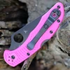 Spyderco C11FPPNS30VBK showing the blacked-out pocket clip and pink FRN texture.