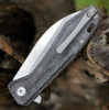 QSP Knife Pelican (QS118D1) 3.625" CPM-S35VN Stonewashed Wharncliffe Plain Blade, Black Linen Micarta Handle
