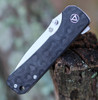 QSP Knife Hawk (QS131C) 3.25" CPM S35VN Satin Drop Point Plain Blade, Black Marble Carbon Fiber Handle