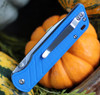QSP Knife Parrot V2 (QS102D) 3.25" D2 Satin Drop Point Plain Blade, Blue G-10 Handle