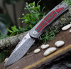 Kansept Knives Gremlin (K2003A4) 2.91" Damasteel Stonewashed Clip Point Plain Blade, Gray Titanium Handle with Red and Black Carbon Fiber Inlay