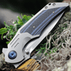 Kansept Knives Delta (K1011A1) 3.54" CPM-S35VN Stonewashed Drop Point Plain Blade, Gray Titanium Handle with Blue Carbon Fiber Inlay
