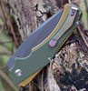 Kansept Knives KT1008A2 Hellx, 3.60" D2 Stonewashed Blade, OD Green G10/Bronze Anodized SS Handle