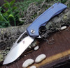 Kansept Knives Mini Kryo (K2001A2) 2.9" CPM-S35VN Stonewashed Drop Point Plain Blade, Blue Anodized Titanium Handle