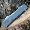 CobraTec Gray FS-X OTF Knife CTKSGRYFS-XSDS, 2.75" D2 Steel Drop Point Part Serrated Blade, Gray Aluminum Handle