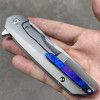 Kansept Knives Shard (K1006A3) 3.5" CPM-S35VN Satin Wharncliffe Plain Blade, Gray Titanium Handle with Black Carbon Fiber Inlay and a Blue Timascus Pocket Clip