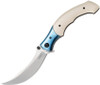 CRKT Ritual A/O (CR7471) 4.37" Sandvik 12C27 Satin Trailing Point Plain Blade, White Micarta Handle with Blue Stainless Steel Bolsters