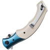 CRKT Ritual A/O (CR7471) 4.37" Sandvik 12C27 Satin Trailing Point Plain Blade, White Micarta Handle with Blue Stainless Steel Bolsters