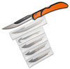 Outdoor Edge RazorBone Folding Knife RBB-20C, 6 Replaceable Blade Combo Set, Orange TPR Handles, Camo Nylon Sheath