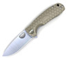Honey Badger Knives Small D2 Flipper HB1027, 2.81" D2 Satin Drop Point Plain Blade, Tan FRN Handle
