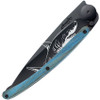 Deejo 37g Shark DEE1GB158, 3.75" Z40C13 Black Titanium Plain Blade, Blue Beech Wood Handle