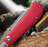 Kansept Knives Swan Bevy (KT2026S2) 2.25" 154CM Satin Clip Point Plain Blade, Red G-10 Handle