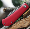 Kansept Knives Swan Bevy (KT2026S2) 2.25" 154CM Satin Clip Point Plain Blade, Red G-10 Handle