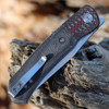 QSP Knife Gannet Folding Knife (QS137A) 3.25" 154CM Satin Drop Point Plain Blade, Black Linen Micarta Handle w/ Red Carbon Fiber Bolster