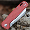 QSP Knife Penguin Folding Knife (QS130D) 3.06" D2 Two Tone Satin Sheepsfoot Plain Blade, Red Linen Micarta Handle