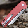 QSP Knife Penguin Folding Knife (QS130D) 3.06" D2 Two Tone Satin Sheepsfoot Plain Blade, Red Linen Micarta Handle