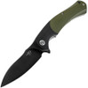 Bestech Knives Penguin Flipper Knife BG32E, 3.6" D2 Black Plain Blade, Black & Green G-10 Handle