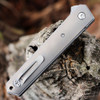 Boker Plus Kwaiken Damascus (01BO297DAM) 3.54" Damascus Straight Back Plain Blade, Gray Titanium Handle