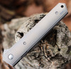 Boker Plus Kwaiken Damascus (01BO297DAM) 3.54" Damascus Straight Back Plain Blade, Gray Titanium Handle
