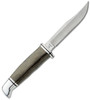 Buck Knives Woodsman Pro (BU102GRS1) 4" CPM-S35VN Satin Clip Point Plain Blade, Green Canvas Micarta Handle with Aluminum Guard and Pommel, Black Leather Belt Sheath