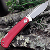 Kansept Knives Wedge (KT2026B2) 2.45" 154CM Stonewashed Clip Point Plain Blade, Red G-10 Handle