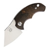 Bastinelli Creations BB Drago Friction Folder, 1.75" N690 Satin Plain Blade, Ziricote Wood Handle, Brown Leather Pouch