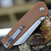 QSP Penguin (QS130J) 3" D2 Two Tone Satin Sheepsfoot Plain Blade, Tan Micarta Handle