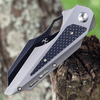 Kansept Knives Genesis (K1010A2) 3.62" CPM-S35VN Black Stonewashed Wharncliffe Plain Blade, Gray & Black Titanium CF Handle