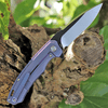 QSP Knife Woodpecker II (QS116C) 3.75" Bohler M390 Two-Tone Black & Satin Drop Point Plain Blade, Blue Titanium Handle