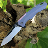 QSP Knife Woodpecker II (QS116C) 3.75" Bohler M390 Two-Tone Black & Satin Drop Point Plain Blade, Blue Titanium Handle