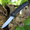 QSP Knife Woodpecker (QS116D) 3.75" M390 Black & Satin Drop Point Plain Blade, Black Titanium Handle