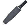 Fallkniven Modern Bowie (FNMB) 10" Laminate Cobalt Steel Satin Clip Point Plain Blade, Black Checkered Thermorun Handle, Black Leather Belt Sheath, Includes DC4 Diamond/Ceramic Whetstone with Leather Sleeve