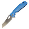Honey Badger Knives Large Flipper HB1158, 3.63" D2 Satin Wharncleaver Plain Blade, Blue FRN Handle
