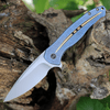 WE Knife Co. Kitefin 2001F, 3.24" CPM-S35VN Polished Bead Blast Spear Point Blade, Blue Titanium Handle w/ Gold Grove