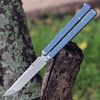 Maxace Knives Scorpius Balisong MSP02, 4" Bohler M390 Satin Drop Point Blade, Blue Titanium Handles