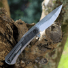 Kansept Knives Kratos (K1024A5) 3.79" Damascus Drop Point Plain Blade, Titanium Handle with Grey Marble Carbon Fiber Overlay