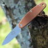 The BRK Churp (BRKC2) shown with its 2.75-inch D2 spear point blade in a satin finish and flat grind, brown Micarta handle with liner lock, and tip-up right carry pocket clip.