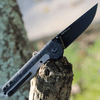 Kansept Knives EDC Tac (K2009A1) - 3.1" S35VN Black Ti-Coated Drop Point Plain Blade, Gray Titianium Handle with Shred Carbon Fiber Inlay