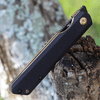 Kansept Knives Prickle (KT1012T1) - 3.53" 154CM Black Ti-Coated Tanto Plain Blade, Black G-10 Handle with Gold Liner