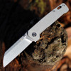 QSP Knife Penguin Folding Knife (QS130Q) 3.125" 154CM Stonewashed Sheepsfoot Plain Blade, Bead Blasted Titanium Handle