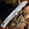 QSP Knife Penguin Folding Knife (QS130Q) 3.125" 154CM Stonewashed Sheepsfoot Plain Blade, Bead Blasted Titanium Handle