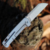 QSP Knife Penguin Folding Knife (QS130R) 3.06" 154CM Stonewashed Sheepsfoot Plain Blade, Blue Titanium Stonewashed Handles