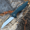 QSP Knife Locust Flipper (QS117C) 3.875" 154CM Black/Satin Wharncliffe Plain Blade, Blue Linen Micarta Handle