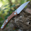 CIVIVI Hadros Folding Knife (C20004-2)- 3.35" Satin 10Cr15CoMoV Wharncliffe Blade, Brown Micarta Handle