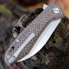 QSP Knife Pelican (QS118A1) 3.625" CPM-S35VN Stonewashed Wharncliffe Plain Blade, Brown Textured Micarta Handle