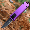 Boker Plus USB OTF (06EX277) 1.77" D2 Blackwashed Drop Point Plain Blade, Purple Aluminum Handle with Double-Action Thumb Slide