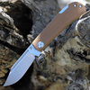 Kansept Knives Wedge (KT2026B9) 2.9" 154CM Stonewashed Clip Point Plain Blade, Yellowish Brown G-10 Handle