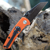 Kansept Little Main Street (KT2015AW) 2.26" 154CM Stonewashed Wharncliffe Plain Blade, G-10 Orange Skull Print Handle