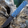 Kansept Foosa (KT2020T7) 3.06" 154CM Black TiCn Coated Tanto Plain Blade, Blue/Black Rose Carbon Fiber Handle